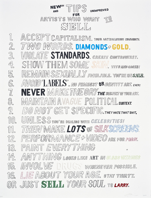 William Powhida, ‘Tips For Artists Who Want To Sell (new and unimproved)’, 2010, Lower East Side Printshop