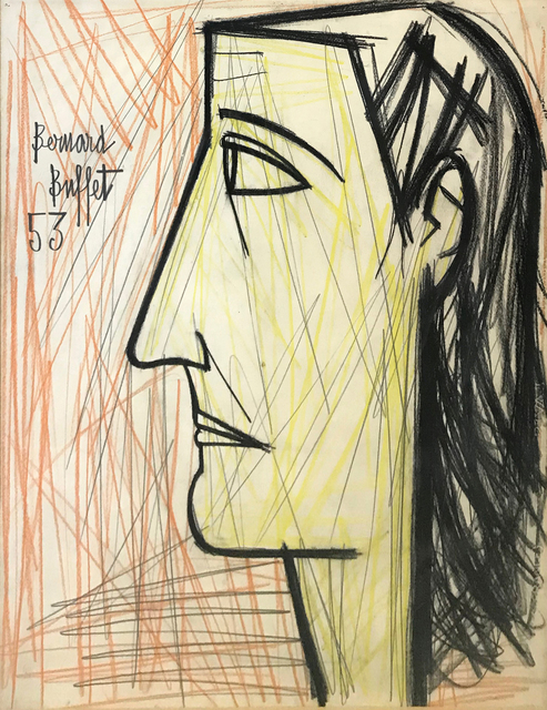 Bernard Buffet, ‘PROFIL DE FEMME’, 1953, Drawing, Collage or other Work on Paper, PENCIL AND CRAYON ON PAPER, Gallery Art
