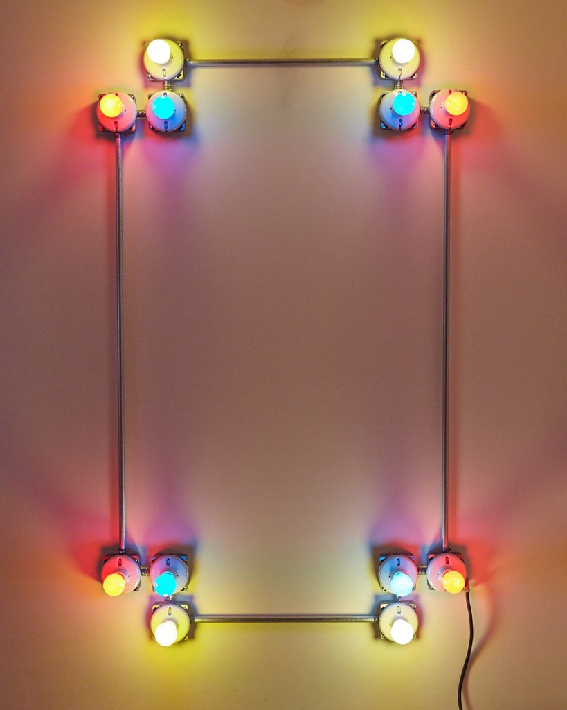 Conduits in red, yellow and blue (figure 24), 2013. galvanized steel, porcelain fixtures and ceramic coated light bulbs. © Brian Lynch. Conduits in red, yellow and blue (figure 24), 2013. galvanized steel, porcelain fixtures and ceramic coated light bulbs. © Brian Lynch.