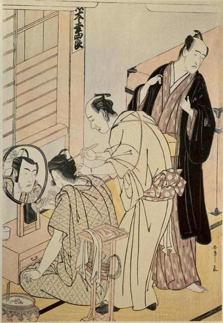 Katsukawa Shunsho, ‘The actor Matsumoto Koshino applying make-up in her dressing room’, 1789, Musée national des arts asiatiques - Guimet