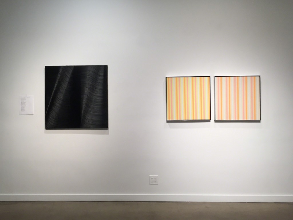 James Austin Murray "Continent Class" Oil on canvas (left) and James Little "P26714-13" and "P26714-14" Oil and wax on linen (right) James Austin Murray "Continent Class" Oil on canvas (left) and James Little "P26714-13" and "P26714-14" Oil and wax on linen (right)