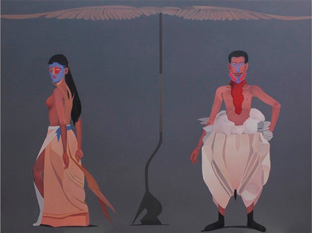 Surendran Nair, ‘Pheasant and a Gobbler’, Painting, Oil on canvas, Aicon Gallery