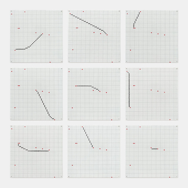 Jennifer Losch Bartlett, ‘One Line (Connecting any Two of Nine Points)’, 1972, Print, Enamel, silkscreen, baked enamel on steel (9 units), Paula Cooper Gallery