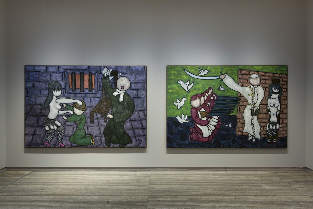 “William N. Copley” View of the exhibition 20 October 2016 – 8 January 2017 Left: I Give Aid and Comfort, 1986. Right: I Am Sacrificed, 1986, Fondazione Prada, Milan. Photo Roberto Marossi. Courtesy Fondazione Prada “William N. Copley” View of the exhibition 20 October 2016 – 8 January 2017 Left: I Give Aid and Comfort, 1986. Right: I Am Sacrificed, 1986, Fondazione Prada, Milan. Photo Roberto Marossi. Courtesy Fondazione Prada