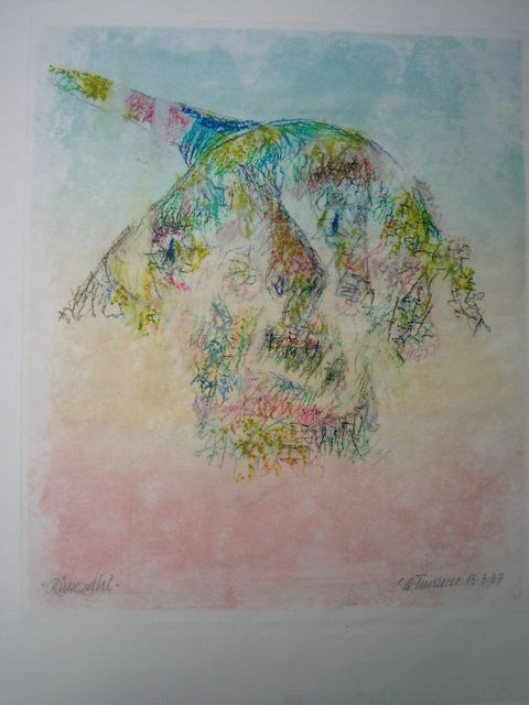 Alfred Finsterer, ‘Rübezahl’, 1987, Drawing, Collage or other Work on Paper, Oil pastel drawing over color etching, Sylvan Cole Gallery