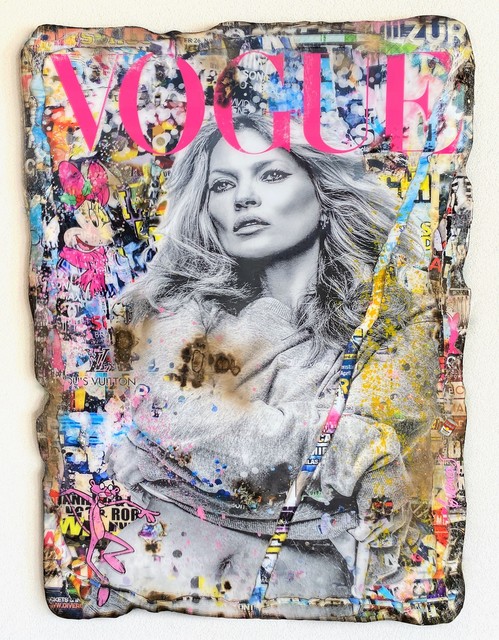 Adriano Cuencas, ‘Kate Moss VOGUE’, 2020, Painting, Collage & Mixed Media on cardboard, Samhart Gallery