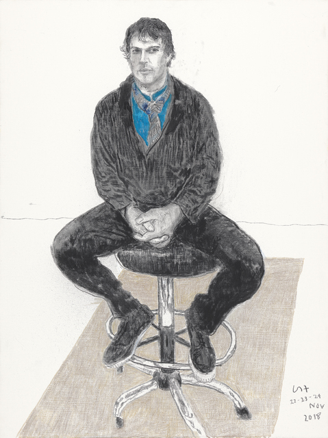 David Hockney, ‘Jonathan Wilkinson’, 2018, Painting, Charcoal and crayon on canvas, Annely Juda Fine Art