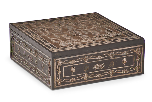 E.F. Caldwell, ‘E.F. Caldwell Humidor’, early 20th c., Design/Decorative Art, Ebonized box with silver accents and fitted with compartments, USA, Rago/Wright