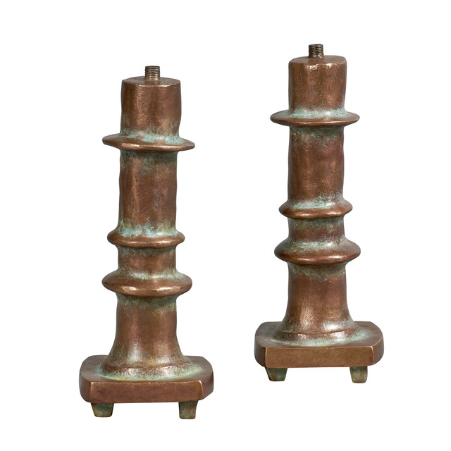 ‘Pair of Diego Giacometti Patinated Bronze Bougeoir Lamps’, Design/Decorative Art, Doyle