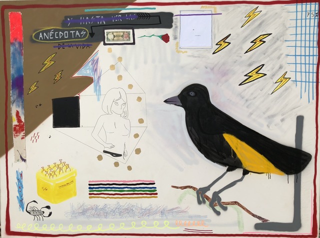 Sebastian Florido, ‘Anecdotas’, 2018, Mixed Media, Spray paint, acrylic, marker, ecuadorian bill and fabric on canvas., Proyecto NASAL