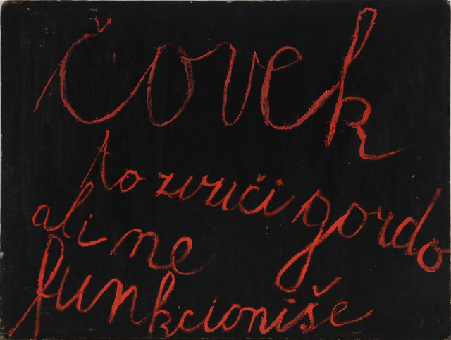 Mangelos, ‘čovek to zvuči gordo ali ne funkcioniše (Man, it sounds proud but it doesn’t function)’, 1963, Drawing, Collage or other Work on Paper, Tempera/ cardboard, Aanant & Zoo