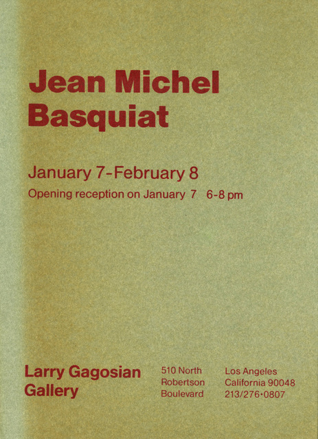 Jean-Michel Basquiat, ‘Vintage 1980s Basquiat announcement (Basquiat at Gagosian, Los Angeles) ’, 1986, Ephemera or Merchandise, 80lb textured card stock, Lot 180