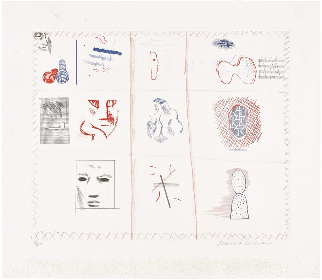 David Hockney - Franco-American Mail, plate 5 from The Blue Guitar (S.A.C. 203, M.C.A.T. 182)