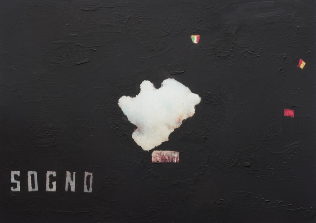 Giuseppe De Mattia, ‘Sogno, soli contro tutti’, 2017, Drawing, Collage or other Work on Paper, Gouache on vintage postcard - graphite on paper, Matèria