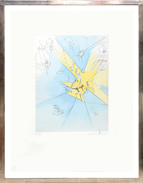 Salvador Dalí, ‘Une entré fracassante aux USA. (A Shattering Entrance to the USA.)’, 1919, Print, Drypoint etching with pochoir stencil on Velin de Rives paper., Peter Harrington Gallery