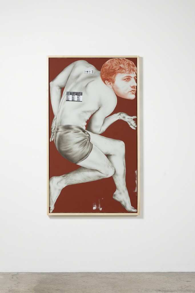 Zoe Barcza
Self-Portrait as Michael Pitt (Joe Rogan Fan), 2018
Acrylic, vinyl paint and collage on canvas, artist's frame
165 x 95 cm Zoe Barcza
Self-Portrait as Michael Pitt (Joe Rogan Fan), 2018
Acrylic, vinyl paint and collage on canvas, artist's frame
165 x 95 cm