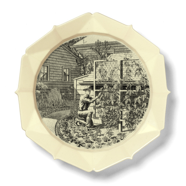 Andrew Raftery, ‘JUNE: Training a Passion Vine’, 2016, Print, Engraving transfer-printed on glazed white earthenware plate, RYAN LEE