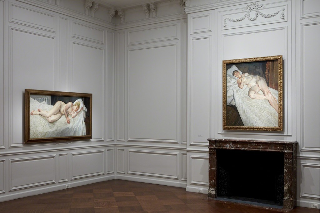 Left to right:
Ria, Naked Portrait, 2006-07
Oil on canvas
34 x 64 inches
Private Collection
Naked Portrait, 2004
Oil on canvas
48 x 40 inches
Private Collection
Photo by Kent Pell. Art © The Lucian Freud Archive / Bridgeman Images. Left to right:
Ria, Naked Portrait, 2006-07
Oil on canvas
34 x 64 inches
Private Collection
Naked Portrait, 2004
Oil on canvas
48 x 40 inches
Private Collection
Photo by Kent Pell. Art © The Lucian Freud Archive / Bridgeman Images.