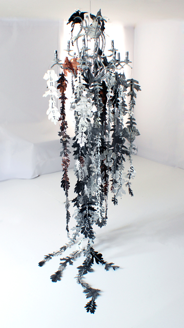 Lesley Dill, ‘Bird and Leaf Chandelier’, 2014, Sculpture, Metal, silver-leaf, wire, enamel paint, copper and vinyl, Nohra Haime Gallery