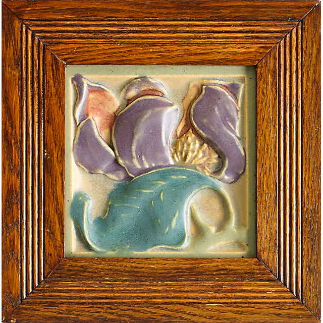 Rookwood Pottery, ‘Rookwood Faience, Three Tiles With Ships, Magnolias, And Dogwood Blossoms (All Framed), Cincinnati, OH’, after 1907, Rago/Wright