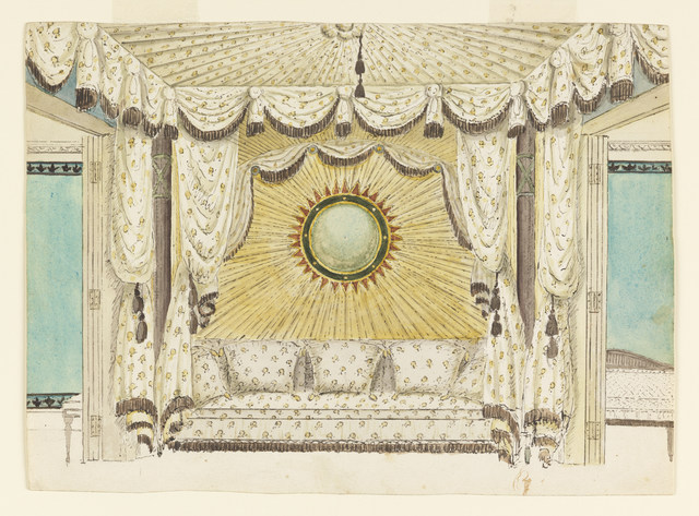 Frederick Crace, ‘Design for Bed with Tented Alcove, probably for the Prince of Wales's Bedroom or Boudoir, Royal Pavilion, Brighton’, ca. 1801-1804, Drawing, Collage or other Work on Paper, Pen and black ink, brush and watercolor on white wove paper, Cooper Hewitt, Smithsonian Design Museum