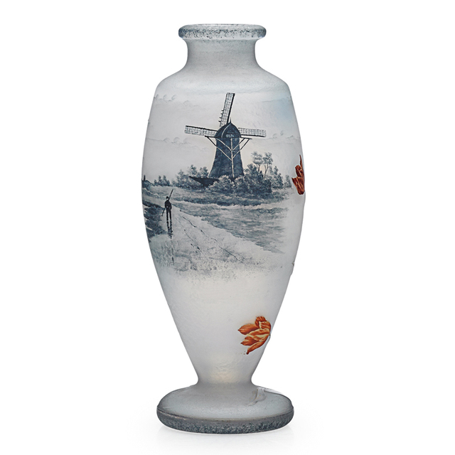 Daum, ‘Vase With Dutch Windmill Scene And Tulips, France’, Early 20th C., Rago/Wright