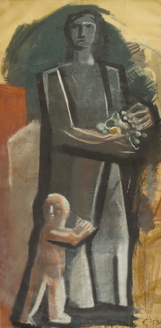 Mario Sironi, ‘Madre con bambino’, ca. 1936-37, Painting, Tecnica mista su carta da spolvero applicata su tela, Galleria d'Arte 56