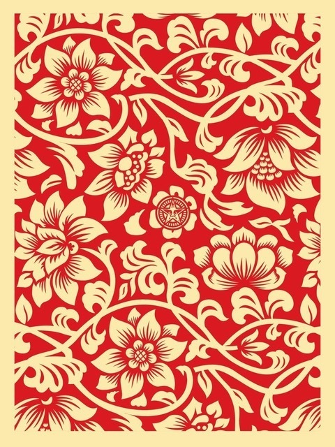 Shepard Fairey, ‘Floral takeover cream red’, 2017, Rudolf Budja Gallery