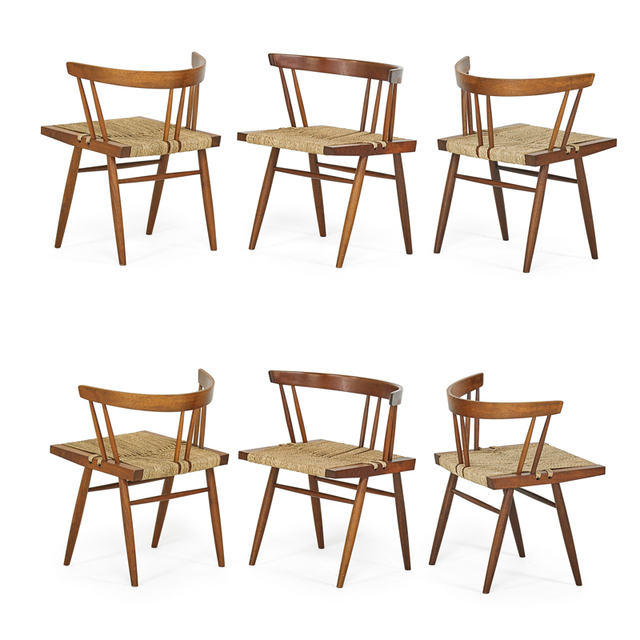 George Nakashima, ‘Set Of Six Grass-Seated Chairs, New Hope, PA’, Rago/Wright