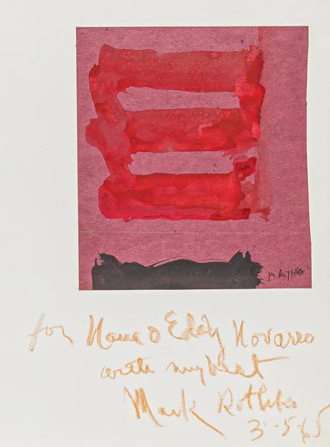 Mark Rothko, ‘Untitled’, 1965, Mixed Media, Mixed media on coloured card, mounted on SCHOELLER TURM (blind stamp), Van Ham