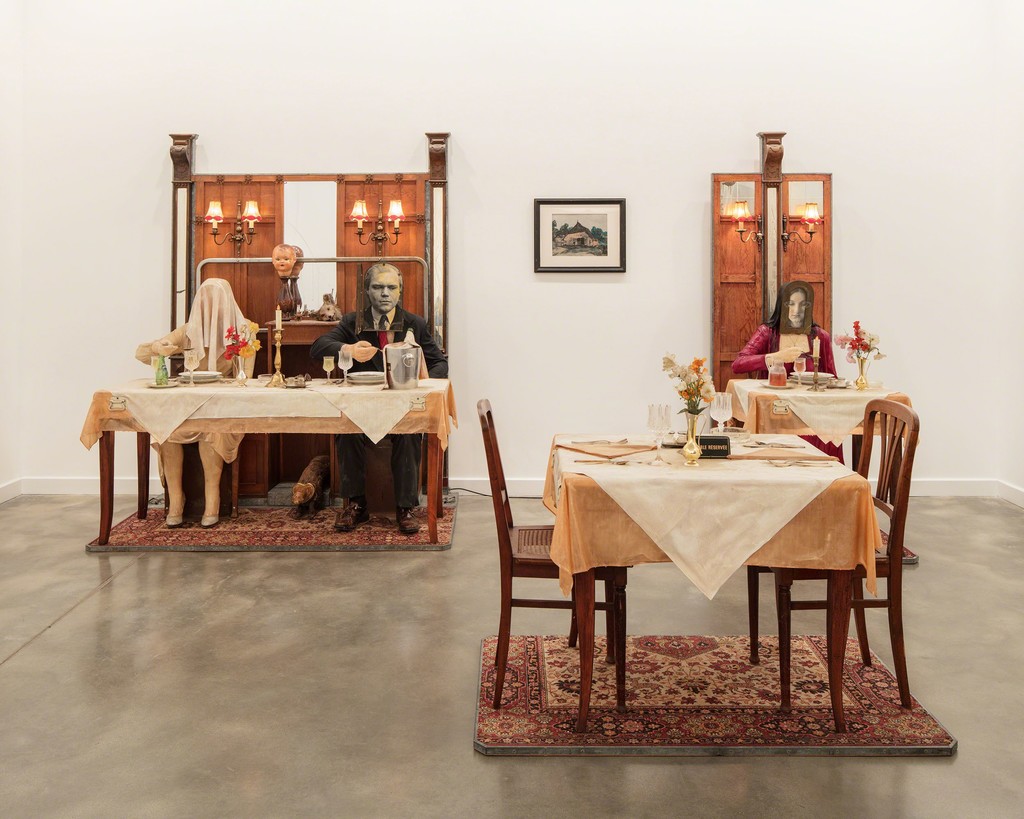 Edward and Nancy Kienholz, The Soup Course at the She-She Cafe, 1982. Mixed media. Permanent Collection, Institute of Contemporary Art, Miami. Gift of Irma and Norman Braman. Edward and Nancy Kienholz, The Soup Course at the She-She Cafe, 1982. Mixed media. Permanent Collection, Institute of Contemporary Art, Miami. Gift of Irma and Norman Braman.