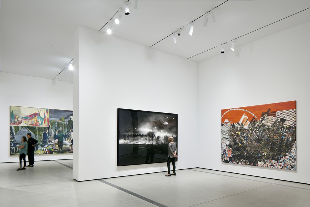 Installation of works by Neo Rauch, Robert Longo and Mark Bradford in The Broad's first-floor galleries; photo by Bruce Damonte, courtesy of The Broad and Diller Scofidio + Renfro Installation of works by Neo Rauch, Robert Longo and Mark Bradford in The Broad's first-floor galleries; photo by Bruce Damonte, courtesy of The Broad and Diller Scofidio + Renfro