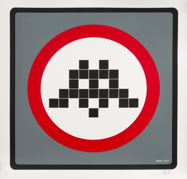 Invader, ‘Warning (Grey)’, 2011, Print, Three color silkscreen on 300gsm somerset velvet white, Julien's Auctions