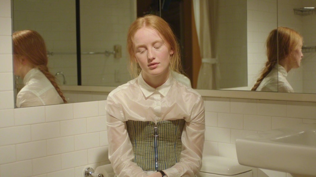 Alexa Karolinski and Eckhaus Latta, Coco, 2017. Still from a video. DP Ashley Connor. Featuring India Menuez. Alexa Karolinski and Eckhaus Latta, Coco, 2017. Still from a video. DP Ashley Connor. Featuring India Menuez.