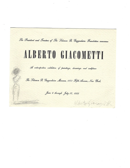 Alberto Giacometti, ‘Alberto Giacometti Guggenheim Exhibition’, 1955, Drawing, Collage or other Work on Paper, Pencil on heavy stock paper, Sylvan Cole Gallery