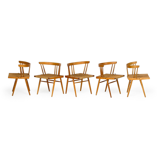 George Nakashima, ‘Set of five Grass-Seated chairs, New Hope, PA’, Rago