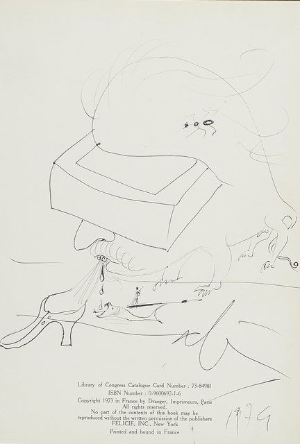 Salvador Dalí, ‘Cannibalisme des Objets’, 1974, Other, Black ballpoint pen on the publication page of Les Diners de Gala by Salvador Dalí (New York, 1973) (framed), Rago/Wright