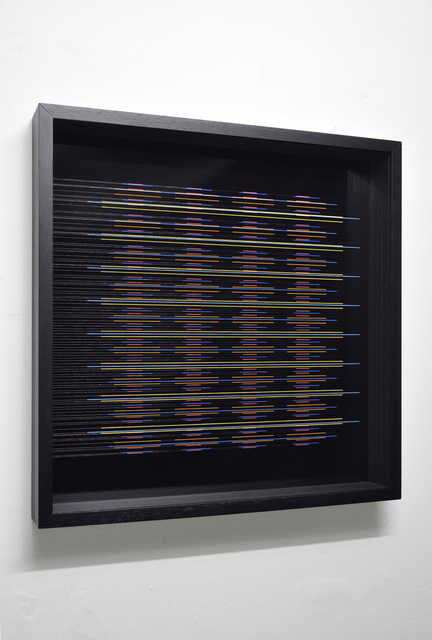 Paolo Cavinato, ‘Iridescence 12 (blanket) 60x60 ’, 2019, Painting, Enamel and acrylic on fluorocarbon line, Museum Glass, wood frame, aluminium background, The Flat - Massimo Carasi