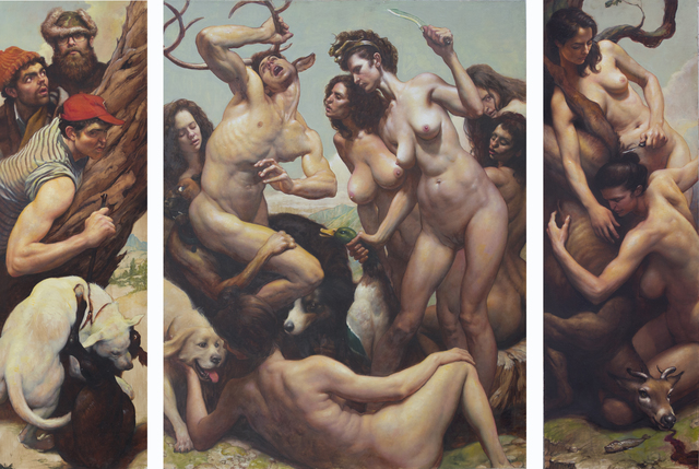 Adam Miller, ‘Diana and Accteon’, 2018, Painting, Oil and Tempera on Panel in Custom Cabinet Wood Frame, Aux Gallery