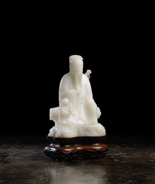 Unknown Chinese, ‘A white chalcedony group depicting Lü Dongbin 白瑪瑙雕呂洞賓坐像’, 1736-1795, Rasti Chinese Art