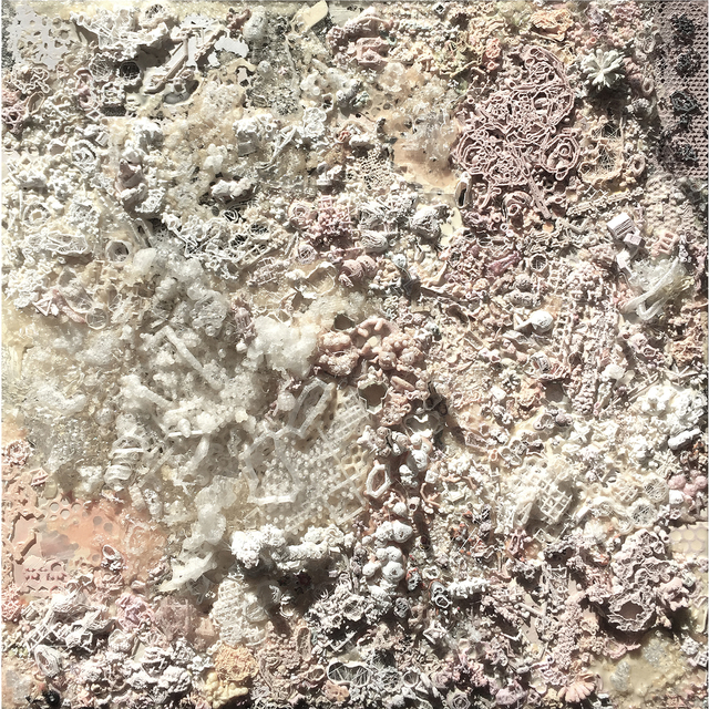Shane Hope, ‘Femtofacturin Fluidentifried-Fashionistas ( 3D Printed organic molecular structures in PLa Plastic) ’, 2016, Mixed Media, 3D-printed PLA molecular models paint on panel, Gallery13