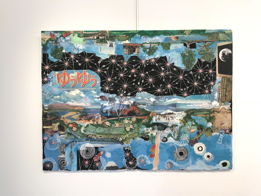 "Storylines: Works on Paper by Sally Gil & Jimmie James," installation view. Sally Gil, "J. Peterborough Snow," 2010, collage, acrylic, casein and house paint on paper, 22 x 30 in. "Storylines: Works on Paper by Sally Gil & Jimmie James," installation view. Sally Gil, "J. Peterborough Snow," 2010, collage, acrylic, casein and house paint on paper, 22 x 30 in.