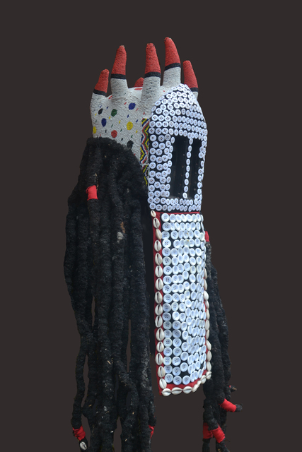 Hervé Youmbi, ‘Bamileke-Dogon Ku'ngang Mask’, 2014, Installation, Wood, pigment, fiber beads, cowrie, shells, textile, Axis Gallery