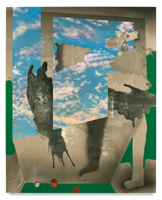 Annie Lapin, ‘Three Versions Play’, 2018, Painting, Oil and vinyl paint, charcoal, flocking and acrylic on linen, Miles McEnery Gallery