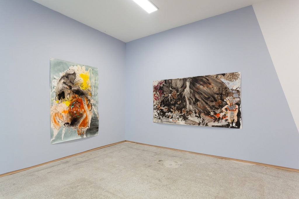 Installation view of Elisabeth Condon's Garden of Chaos (left) and The Banishing (right), both 2018. Installation view of Elisabeth Condon's Garden of Chaos (left) and The Banishing (right), both 2018.