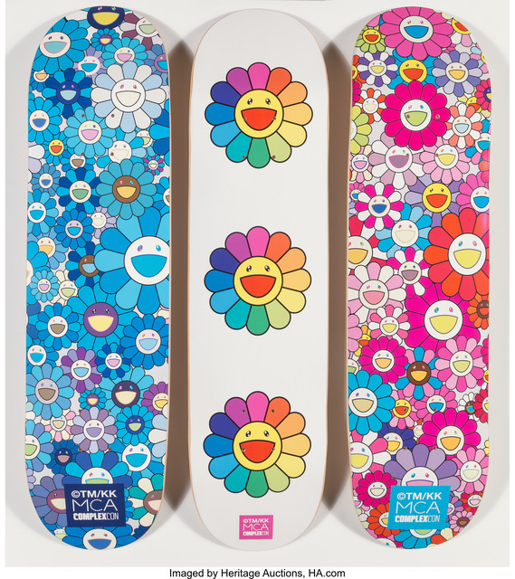 Takashi Murakami, ‘Multi Flower 8.0 Skate Decks (Blue, Pink, and White) (three works)’, 2017, Heritage Auctions