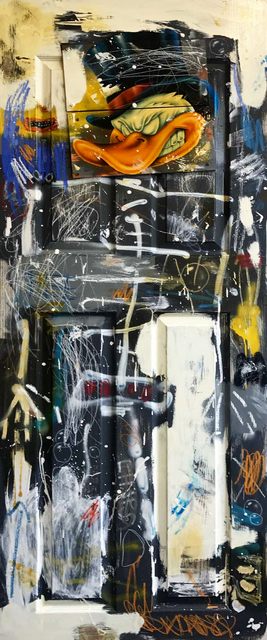 Barry Reigate, ‘Angry Duck’, 2018, Painting, Mixed media including airbrush, spray paint, collage, crayon, oil and acrylic on wooden door, AURUM GALLERY