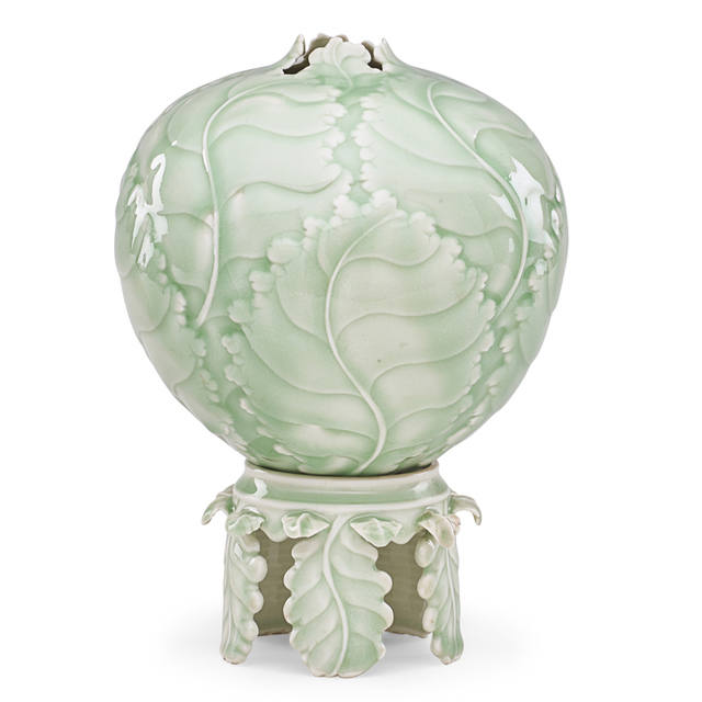 Cliff Lee, ‘Fine celadon cabbage vase on leafy stand, Stevens, PA’, 1992, Rago/Wright