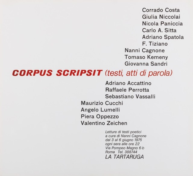 Various Artists, ‘Corpus scripsit (testi, atti di parola)-Group exhibit’, 1975, Finarte
