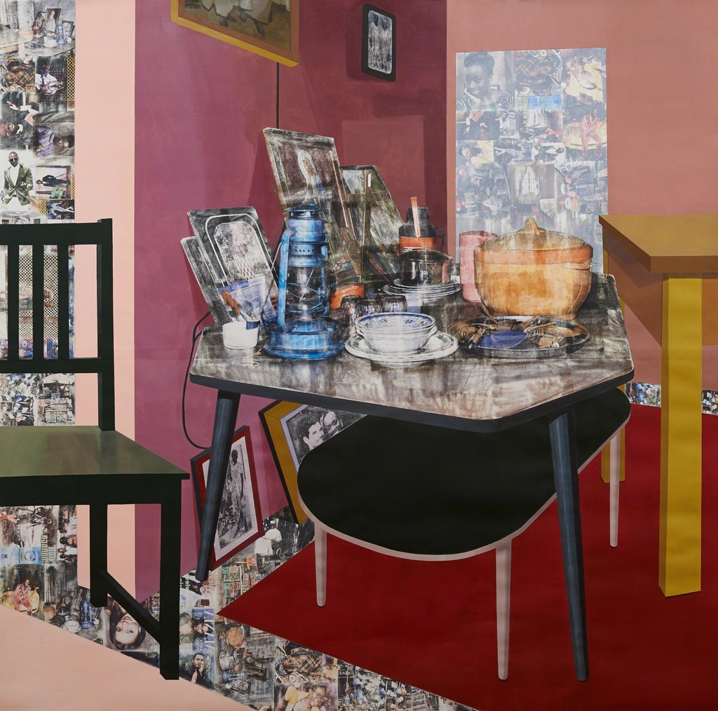 Njideka Akunyili Crosby, Predecessors (right panel), 2013, charcoal, acrylic paint, graphite and transfer print on paper, 84 x 84 inches, courtesy Tate London Njideka Akunyili Crosby, Predecessors (right panel), 2013, charcoal, acrylic paint, graphite and transfer print on paper, 84 x 84 inches, courtesy Tate London